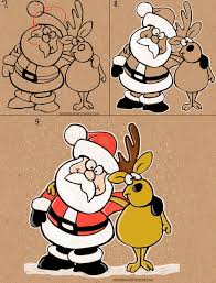 How To Draw Cartoon Santa Claus And Reindeer Easy Step By Step Tutorial How To Draw Step By Step Drawing Tutorials Easy Santa Drawing Easy Cartoon Drawings Reindeer Drawing