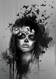 Black And White Sugar Skull Thigh Tattoo Santa Muerte Tattoos Black And White Google Search Skull Girl Tattoo Santa Muerte Black Tattoos