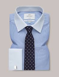 Hawes & Curtis Non-Iron Blue & White Stripe Extra Slim Shirt With White  Collar and Cuffs