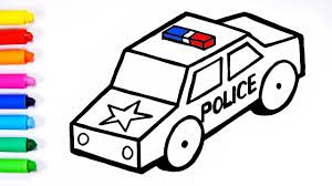 Draw And Color Police Car For Kids Toddlers Sunny Colours Kids Police Car Police Cars Colours