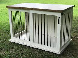 Beautifully Crafted Home For Your Pet This Kennel Table Serves As A Dual Functioning Piece Of Furniture Dog Crate Furniture Custom Dog Houses Wood Dog Crate
