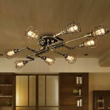 Industrial Metal Cage Steampunk Lamp Semi Flush Mount Ceiling Fixture Chandelier Semi Flush Ceiling Lights Industrial Ceiling Lights Ceiling Fan Light Pulls