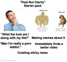 After nutting, your body is overcome with bbp: Post Nut Clarity Starter Pack R Starterpacks Starter Packs Know Your Meme