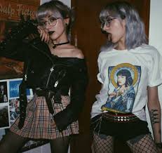 Some Outfit Inspo Which One Is Your Fave 1 Or 2 Shops Are Tagged Aesthetic Grunge Grungestyle Grungegirl O Grunge Outfits Aesthetic Clothes Fashion Sunglasses with denim jacket, black top, black skirt, long socks & vintage lace up boots by aliencreature. pinterest
