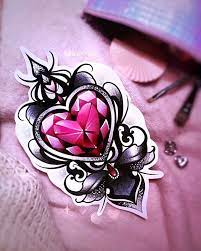 2017 Trend Tattoo Trends Neo Traditional Girly Tattoo Design Red Black Crystal Diamond Heart G Gem Tattoo Girly Tattoos Jewel Tattoo