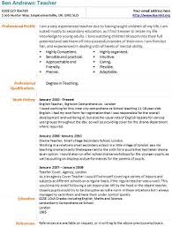 Teacher Cv Example Learnist Org