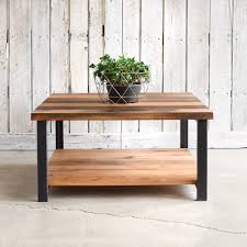 Square Reclaimed Wood Coffee Table Lower Shelf Coffee Table Coffee Table Wood Oak Coffee Table