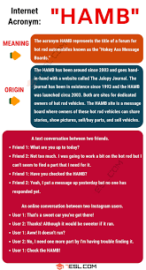 What Does Hamb Mean In Texting And Online 7 E S L In 2020 Learn English Vocabulary English Writing English Lessons