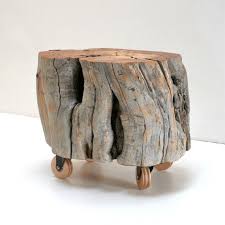 Reclaimed Wood Stump Footstool On Casters Etsy Wood Stumps Wood Reclaimed Wood