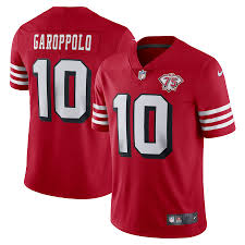 Die san francisco 49ers müssen womöglich länger auf quarterback jimmy garoppolo verzichten. Men S Nike Jimmy Garoppolo Scarlet San Francisco 49ers 75th Anniversary Alternate Vapor Limited Jersey