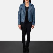 Women S Flashback Blue Leather Biker Jacket