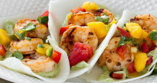 Ingredients · 4 jicama wraps (trader joe's) or your favorite wrap/tortilla · hummus · crushed red pepper flakes · dried oregano · freshly cracked . Chipotle Shrimp Jicama Tacos With Mango Salsa And Avocado Crema