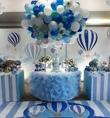 Decoracion De Baby Shower Para Nino 2021 Baby Shower Balloon Decorations Baby Shower Balloons Hot Air Balloon Baby Shower