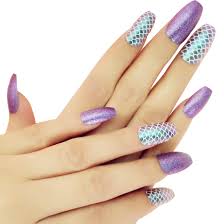 False nails purple silver almond stiletto long bling art 24 fake tips 2g glue. Ballerina Fake Nail Tips Designed With Purple Glitter Mermaid Fish Scale Coffin Nails For Women Nail Art Buy Online In Cayman Islands At Cayman Desertcart Com Productid 61984375