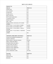 7 Menu List Templates Free Samples Examples Format