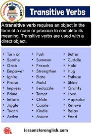 English Transitive Verbs Definition And 36 Example Verbs A Transitive Verb Requires An Object In The Form Of A Noun Or P Transitive Verb Verb Transition Words