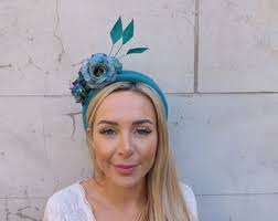 Jade Green Turquoise Aqua Fascinator Flower Velvet Padded Headband  Fascinator Headpiece Wedding Guest Races Halo Hairband Floral U12603