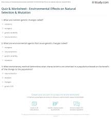 Quiz Worksheet Environmental Effects On Natural Selection Mutation Study Com