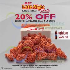 Senarai harga kfc bucket berbaloi & bersama. Kfc 20 Off Bucket 15pcs Barrel 21pcs Chicken Ala Carte Promotion 11 Apr 12 May 2013
