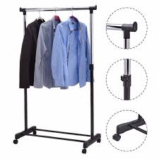 Portable Adjustable Rolling Clothes Hanger Coat Rack Floor Hanger Storage Wardrobe Clothing Drying Racks With Shoe Rack Hw53829 In 2020 Rolling Garment Rack Garment Racks Rolling Clothes Rack