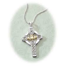 Women S Two Tone Celtic Claddagh Cross Necklace Claddagh Irish Jewelry Celtic