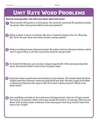 A unit rate is a rate with denominator of 1 1 unit. Unit Rate Word Problems Worksheet Education Com
