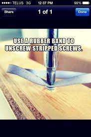 Use A Rubber Band To Un Strip A Striped Screw Rubber Bands Household Hacks Massage Tips