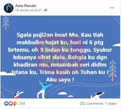 Contoh ucapan tahniah kepada mereka yang mendapat anak ada dikongsikan. Isteri Datuk Awie Selamat Melahirkan Cahaya Mata Lelaki Gempak