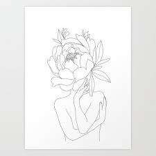 Minimal Line Art Woman Flower Head Art Print By Nadja Line Art Line Art Drawings Flower Drawing