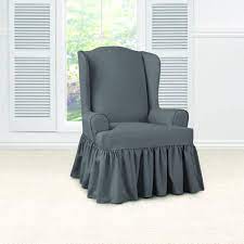 Amazon Com Sure Fit Essential Twill Ruffled Wing Chair Slipcover With Scotchgard Protection Home Kitchen Slipcovers For Chairs Slipcovers Chair
