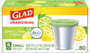 Glad forceflexplus tall kitchen trash bags are redesigned, incorporating our latest patented 2 layer technology for 13 gallon. Amazon Com Glad Small Kitchen Drawstring Trash Bags 4 Gallon Green Trash Bag Febreze Sweet Citron Lime 80 Count Package May Vary Health Household