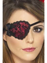 Pirata Benda Sull'Occhio Donna Pizzo Nero Occhio Toppa Costume Rosso Sexy  5020570208052