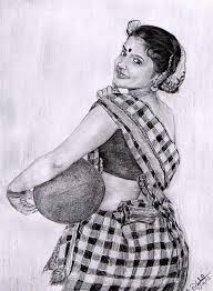 Indian Traditional Girl Pencil Drawing Pencil Drawings Pencil Drawings Of Girls Pencil Sketches Of Girls