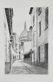 Street In Montmartre Drawing In 2021 Drawings Cool Paintings Fine Art
