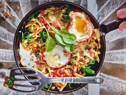 Spinat Shakshuka Mit Spatzle Eine Abwandlung Des Originals Die Mindestens Genau So Lecker Schmeckt Rezepte Spatzle Rezept Vegetarische Gerichte