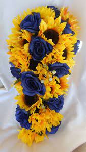 I just wanted to say that it was better than i ever imagined. Royal Blue Roses And Sunflowers 2 Pieces Wedding Set Small Etsy In 2021 Sunflower Wedding Bouquet Wedding Flowers Sunflowers Sunflower Themed Wedding