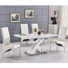 Vivienne extending white high gloss dining table with 2 grey velvet dining chairs and a matching high back bench. Small White High Gloss Dining Table Off 66
