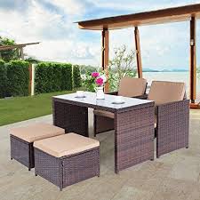 Cloud Mountain Outdoor 5 Piece Rattan Wicker Furniture Bar Set Dining Set Cushioned Patio Furniture Wicker Dining Set Outdoor Patio Furniture Patio Furnishings