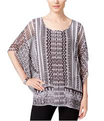 Jm Collection Womens Printed Butterfly Sleeve Pullover Blouse
