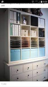 They hold a lot of things without taking up much space in the room. Expedit On Top Of Dresser Craft Room Office Ikea Crafts Ikea Kallax Shelf