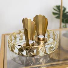Serve up some style with this round mirror tray from american atelier. Round Gold Lotus Flower Mirrored Tray Flora Furniture