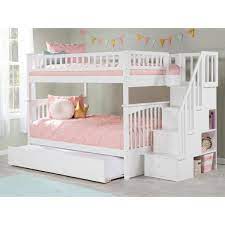Rest easy knowing you can trust this bed's quality, safety, and value. Atlantic Furniture Columbia Staircase White Full Over Full Bunk Bed With Twin Urban Trundle Bed Ab55852 The Home Depot Staircase Bunk Bed Bunk Beds With Drawers Bunk Bed With Trundle
