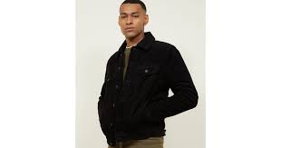 Black Borg Lined Corduroy Jacket New Look