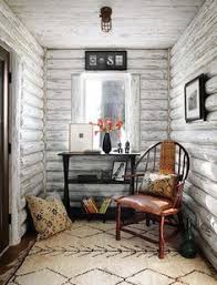 Charming Lakefront Log Cabin With Whitewashed Interiors Cabin Interior Design Cabin Interiors Log Cabin Interior