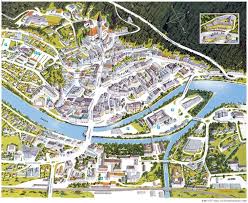 Durch die stadt verläuft die b159 salzachtal straße. Hallein Map Drawn Illustration City Photo Aerial Photo