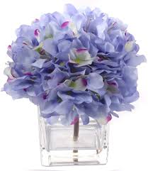 Hydrangea silk flower arrangement absolutely gorgeous, always blooming and fresh flower arrangement. Amazon Com Blue Hydrangea Flower Arrangement In Vase Blue Light Purple Hues Scratch Resistant Glass Water Look Silk Hydrangea Great Kitchen Dining