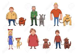 Portraits of people looking like their dogs. Dogs Look Like Their Owners People Walking Their Dogs Cartoon Stock Photo Picture And Royalty Free Image Image 99888317