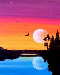 Lukisan Silhouette Art Sunset Painting Painting Art Projects