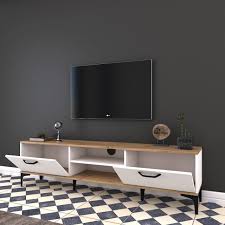 Rani A10 Tv Duvar Unitesi Metal Ayakli Tv Sehpasi Ceviz Beyaz Design Living Room Decor