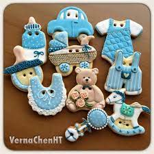 Verna Chen Ht Baby Boy Collection Of Decorated Sugar Cookies For Shower Teddy Bear Rattle Bib Vw Car Baby Shower Cookies Baby Cookies Baby Shower Cakes